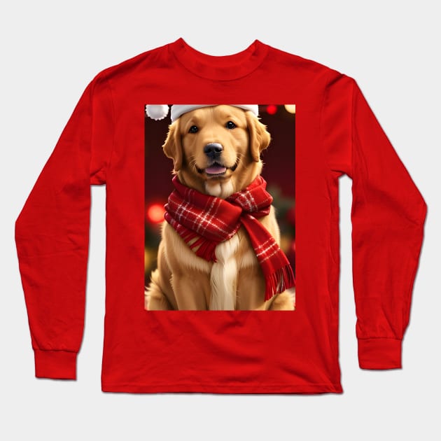 Christmas golden retriever dog Long Sleeve T-Shirt by colorful444